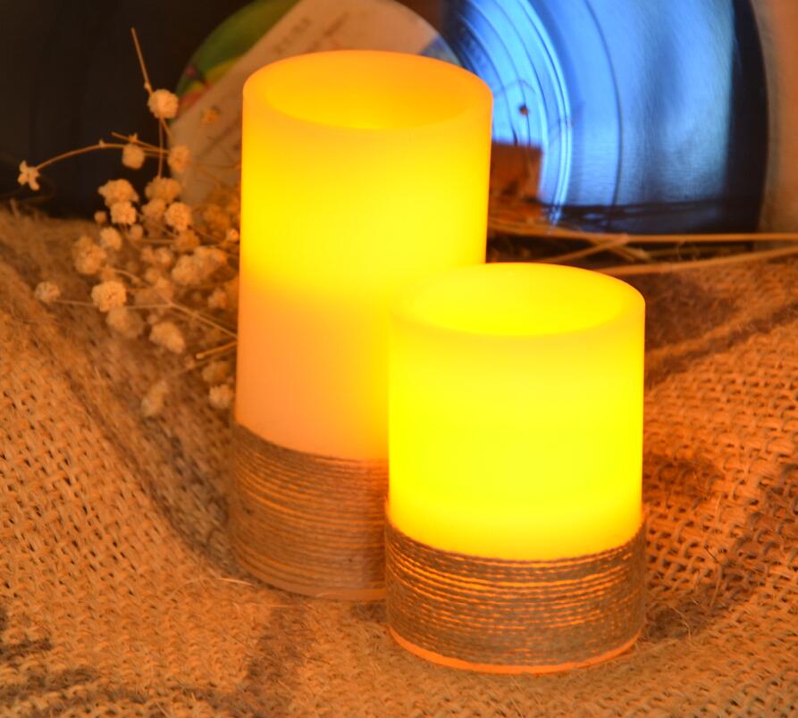 Jute Cord Wrapped LED Wax Candle CA8095
