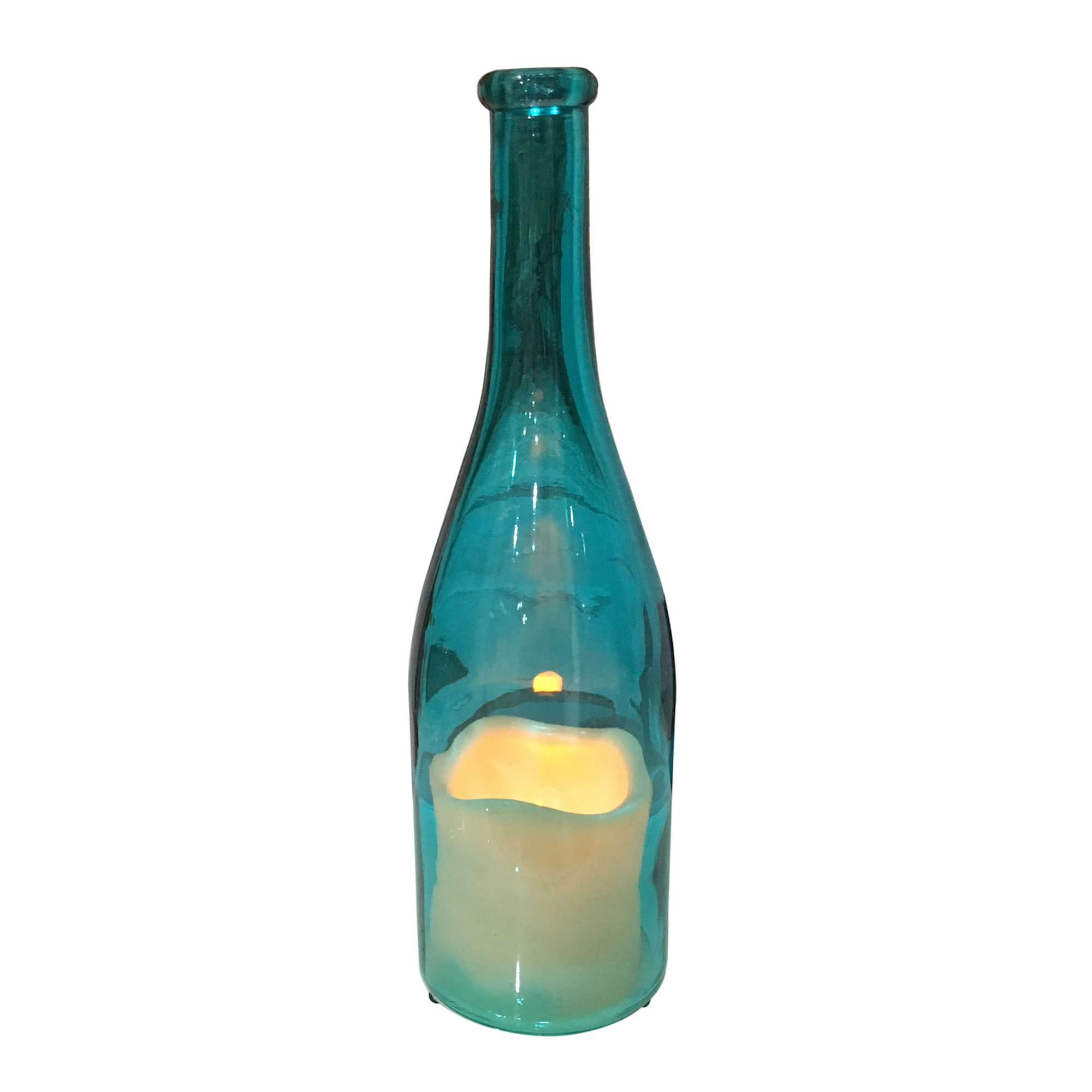 Glass Bottle w/Flameless Candle - Blue