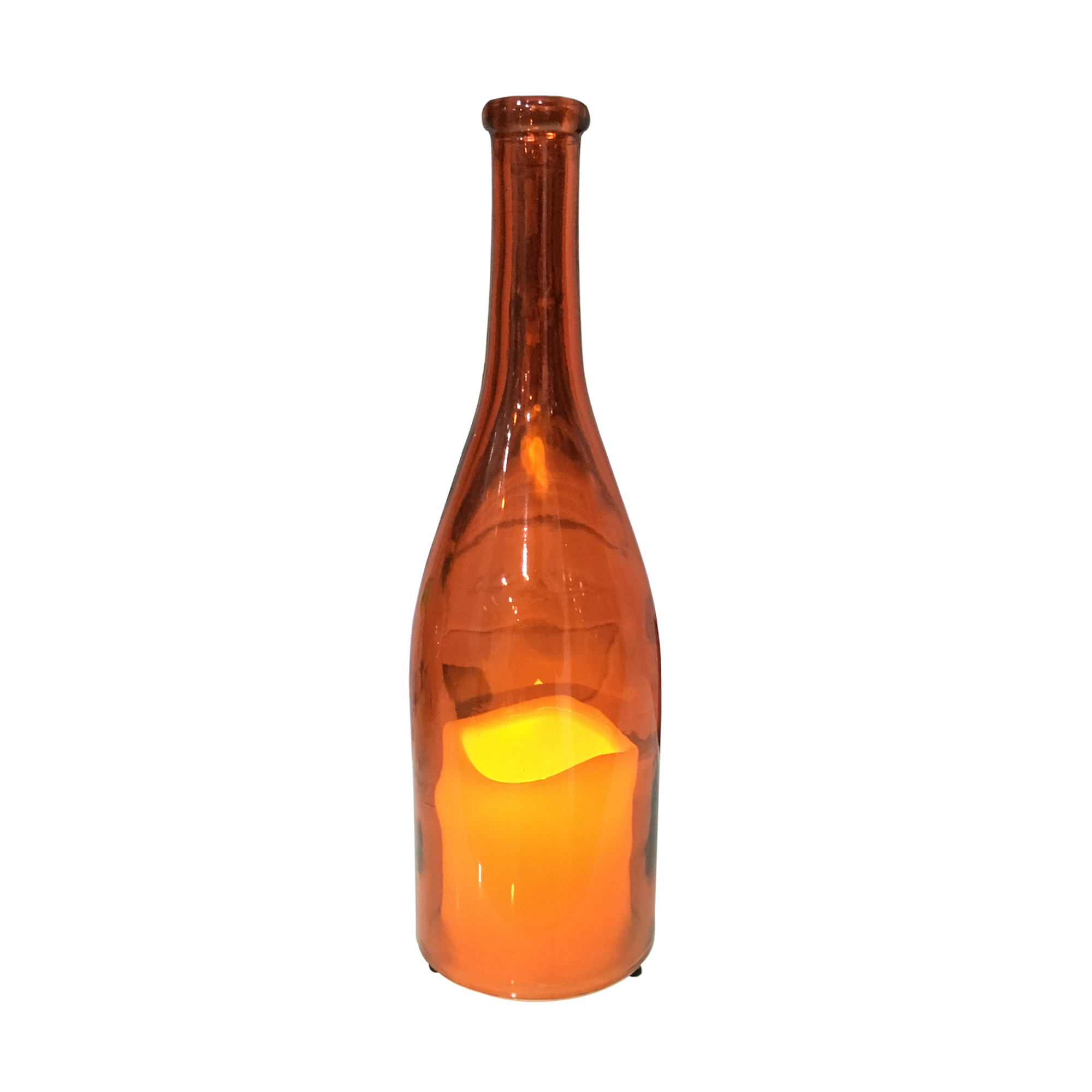 Glass Bottle w/Flameless Candle - Orange