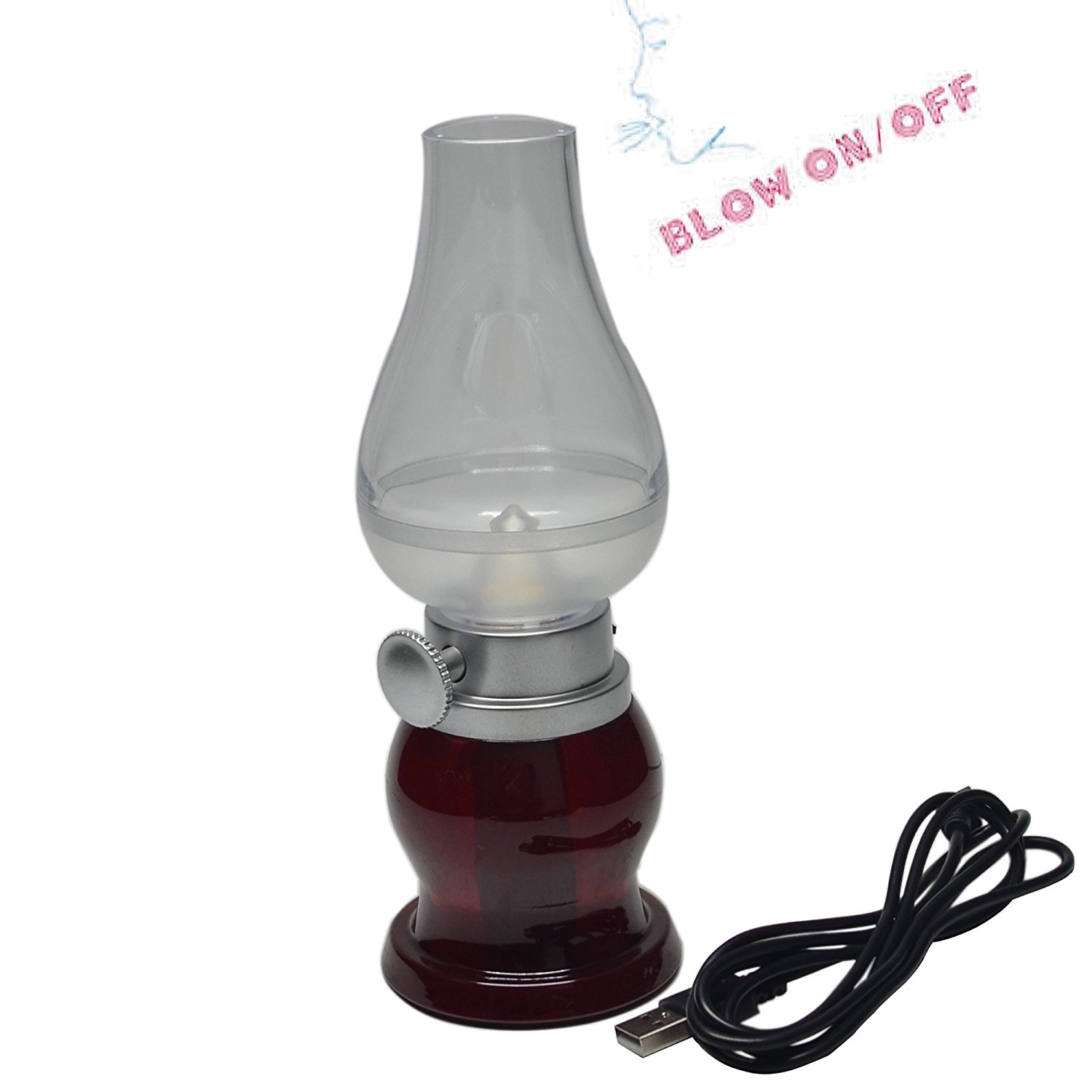 Vintage Bedside Lamp w/Blow ON/OFF Control w/Dimmer - RED