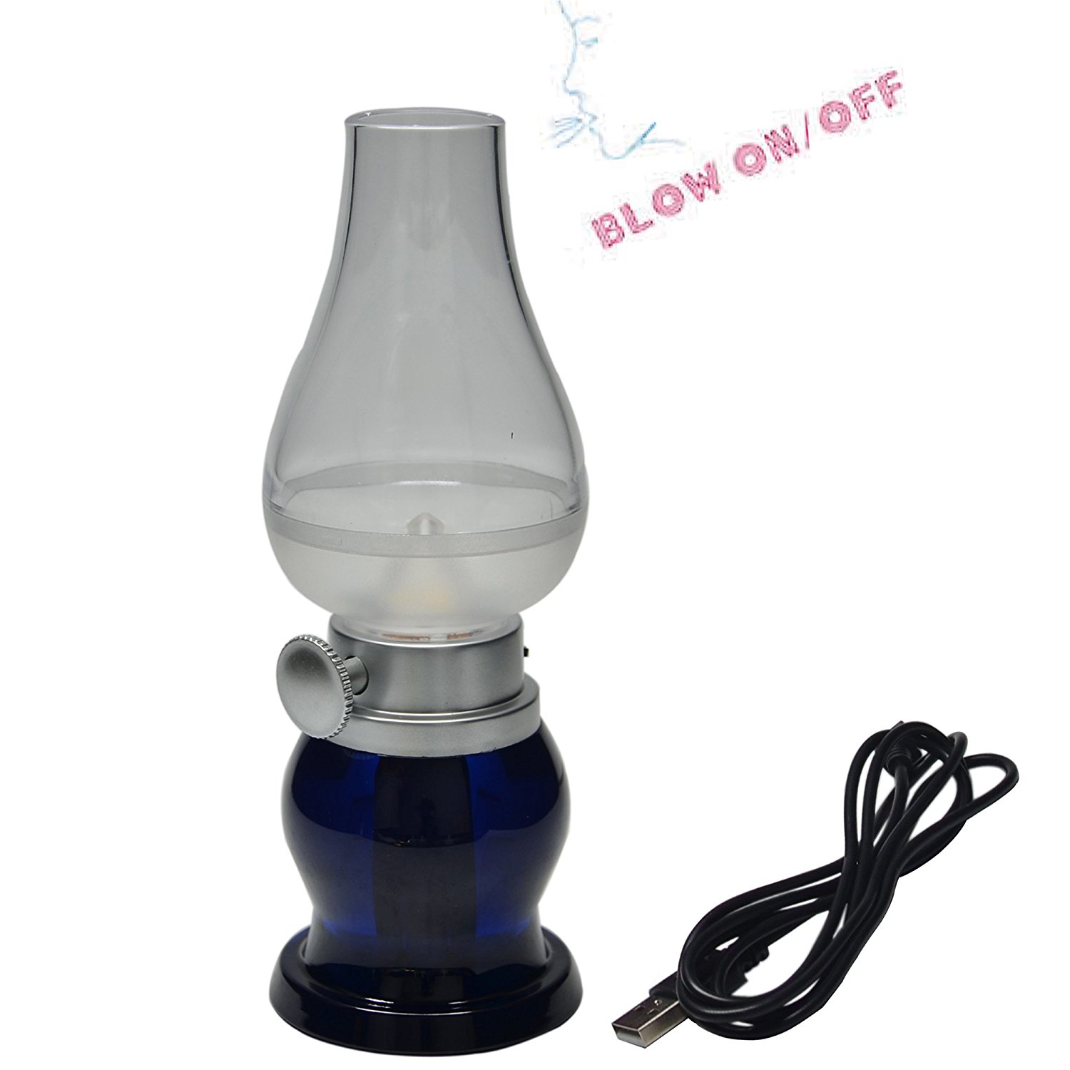 Vintage Bedside Lamp w/Blow ON/OFF Control w/Dimmer - BLUE